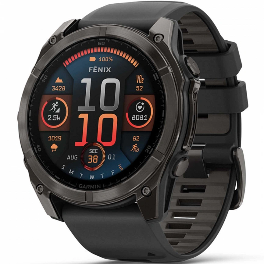 Смарт-часы Garmin Fenix 8 51mm Amoled Sapphire (010-02905-21) Carbon Gray DLC Titanium with Black/Pebble Gray Silicone Band фото 1