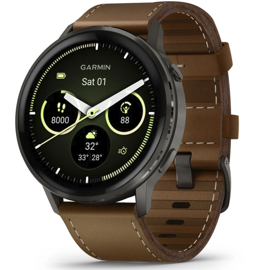 Смарт-часы Garmin Venu 4 45mm Slate Bezel With Black Silicone Band And Brown Leather Band (010-03014-03) фото 1