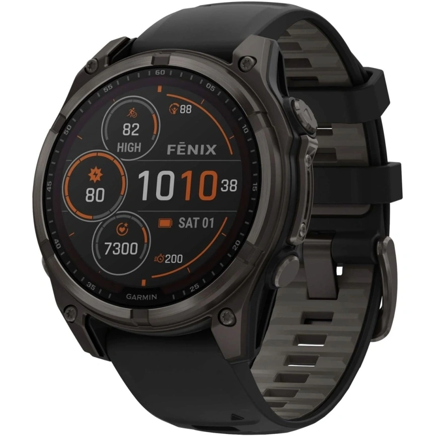 Смарт-часы Garmin Fenix 8 51mm Solar Sapphire (010-02907-11) Carbon Gray DLC Titanium with Black/Pebble Gray Silicone Band фото 1