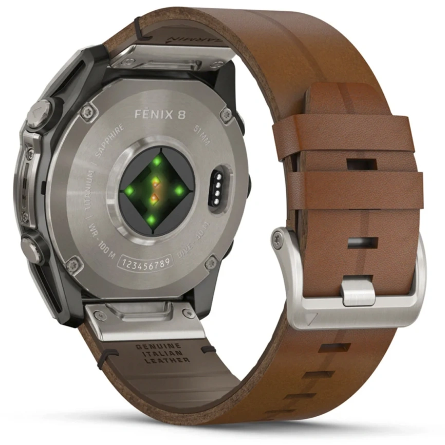 Смарт-часы Garmin Fenix 8 51mm Amoled Sapphire Bare Titanium Black with Chestnut Leather Band with Grapphite Silicone Band (010-02905-40) фото 3