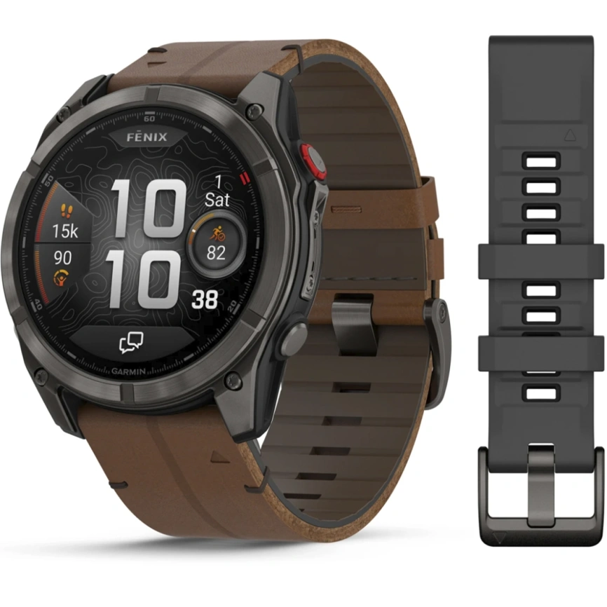 Смарт-часы Garmin Fenix 8 Pro 51mm Amoled Sapphire Lens Carbon Grey DLC Tinanium With Chestnut Leather Band (010-03199-40) фото 1