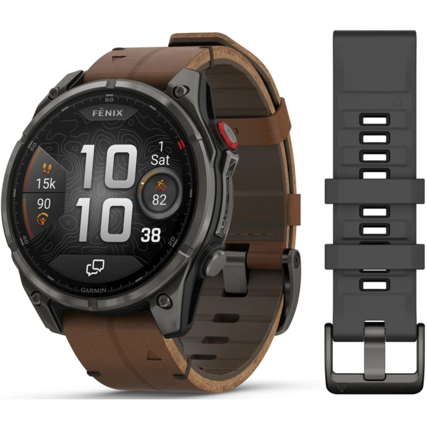 Смарт-часы Garmin Fenix 8 Pro 47mm Amoled Sapphire Lens Tinanium With Chestnut Leather Band Plus Pabble gray Silicone (010-03198-40) фото 1