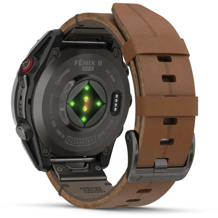 Смарт-часы Garmin Fenix 8 Pro 47mm Amoled Sapphire Lens Tinanium With Chestnut Leather Band Plus Pabble gray Silicone (010-03198-40) фото 4